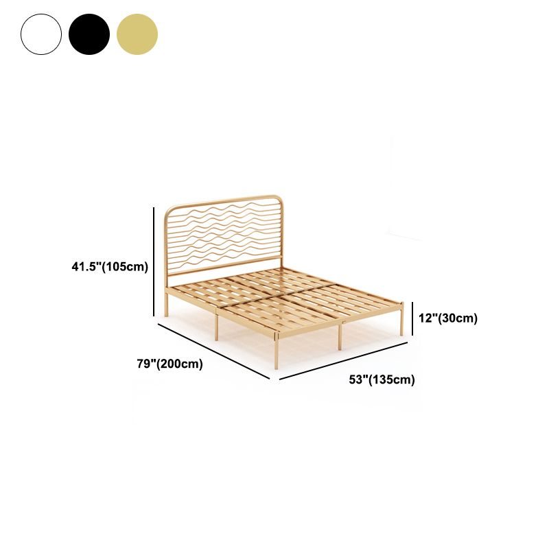 Cama de marco abierto de hierro glamoroso con cabecera rectangular y patas de metal