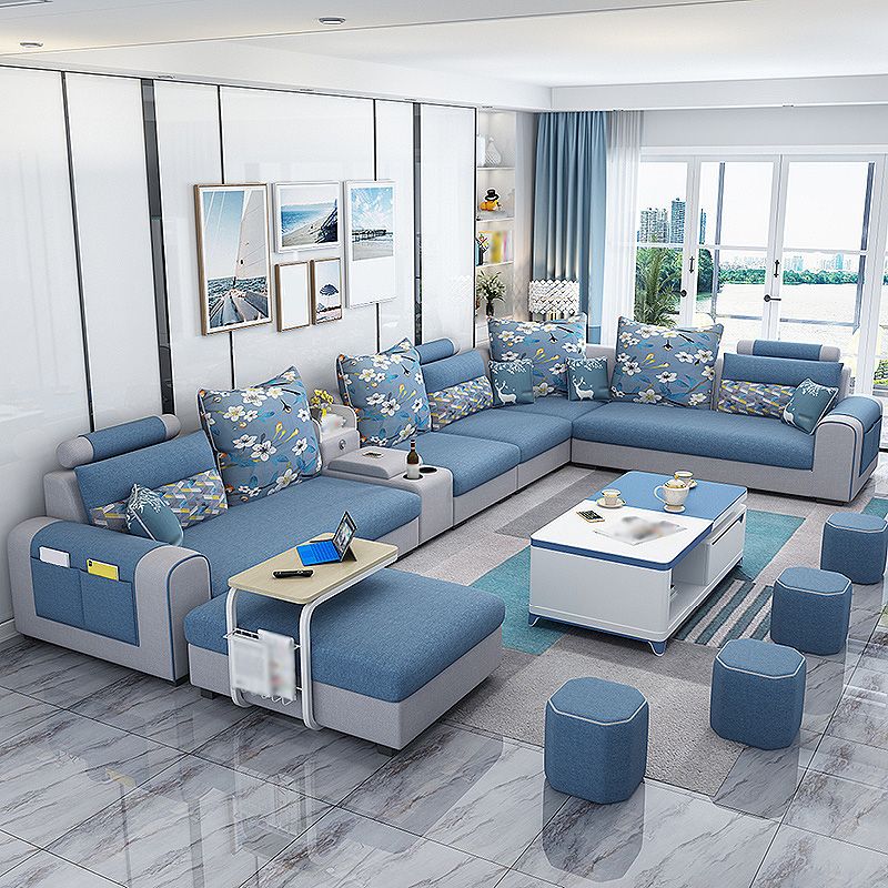 155.12"L X 92.52"W X 36.65"H Cotton Blend Sofa Removable Cushions Sectionals with Storage Clearhalo 'furn' 'furn_sectionals' 'Furniture' 'furniture_sectionals' 'kitchen' 'kitchen_sectionals' 'Living Room Furniture' 'Sectionals' 1200x1200_4bfb7ebb-591c-42f7-a322-0e08ed020b2c