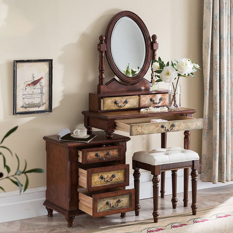 Victorian Vanity Set Solid Wood Drawers Included Makeup Dressing Table With Mirror & Stool Clearhalo 'Bedroom Furniture' 'furn' 'furn_makeup_vanities' 'Furniture' 'Makeup Vanities' 'makeup_vanities' 1200x1200_4bfd6fcf-4c4a-4e7f-acae-d49caefcd14d