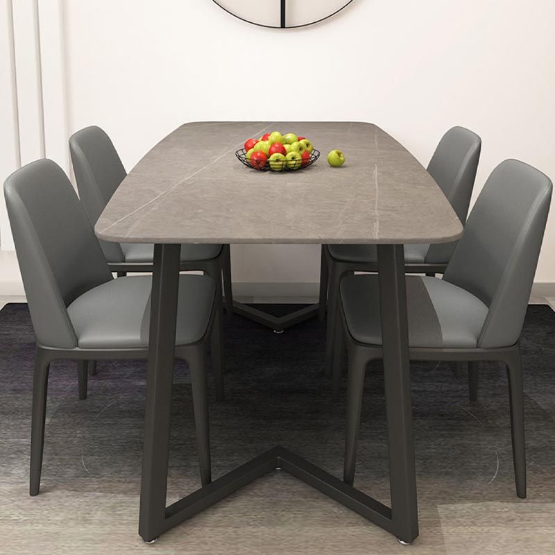 Industrial Sintered Stone Top Dining Table Rectangle Table with Double Pedestal