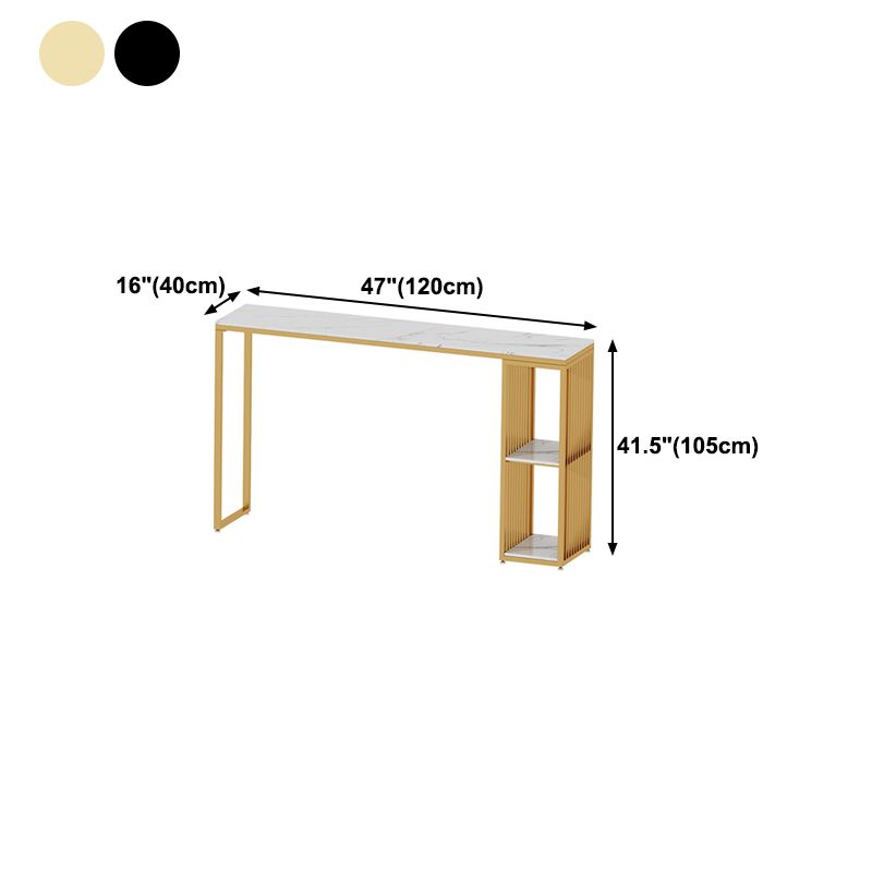 Glam Rectangle Faux Marble Bistro Table Iron Double Pedestal Bar Dining Table with 2-Shelf Clearhalo 'Bar Furniture' 'Bar Tables' 'bar_tables' 'furn' 'furn_bar_tables' 'Furniture' 'furniture_bar_tables' 'Kitchen & Dining Furniture' 1200x1200_4c0573ce-eef7-4ddd-8668-2b88e3129ae0
