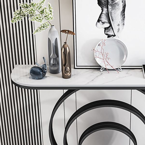 Stone Console Table 31.49" High Metal Frame Half Moon Accent Table Clearhalo 'Console Tables' 'console_tables' 'Entry & Mudroom Furniture' 'furn' 'furn_console_tables' 'Furniture' 1200x1200_4c0627b6-3348-483f-96e1-7af8f27e0aea