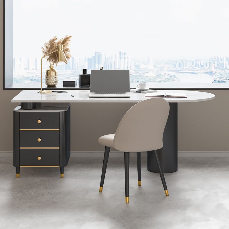 Schiereiland Pedestal Office Desk Glam Writing Desk met metalen benen