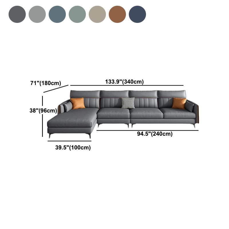 Faux Leather Stain-Resistant Sectional with Pillow Back for Four People Clearhalo 'furn' 'furn_sectionals' 'Furniture' 'Living Room Furniture' 'Sectionals' 1200x1200_4c106b1e-296d-4baf-9537-3a54aa592637