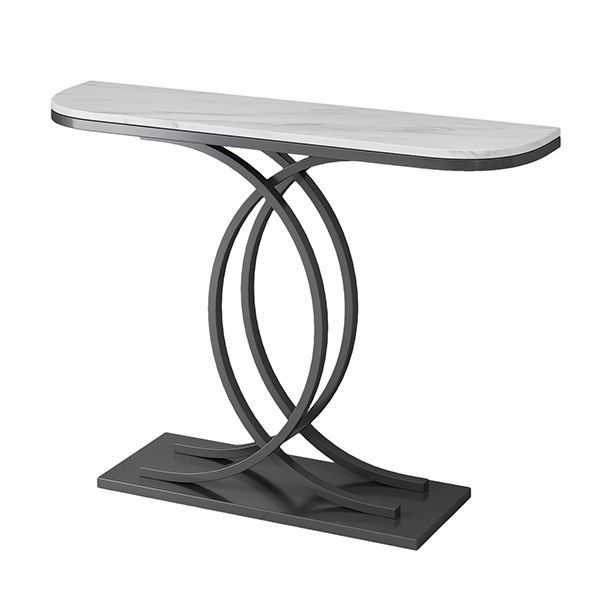 12 inch Wide Accent Table Glam style Stone Half Moon Console Table for Hall