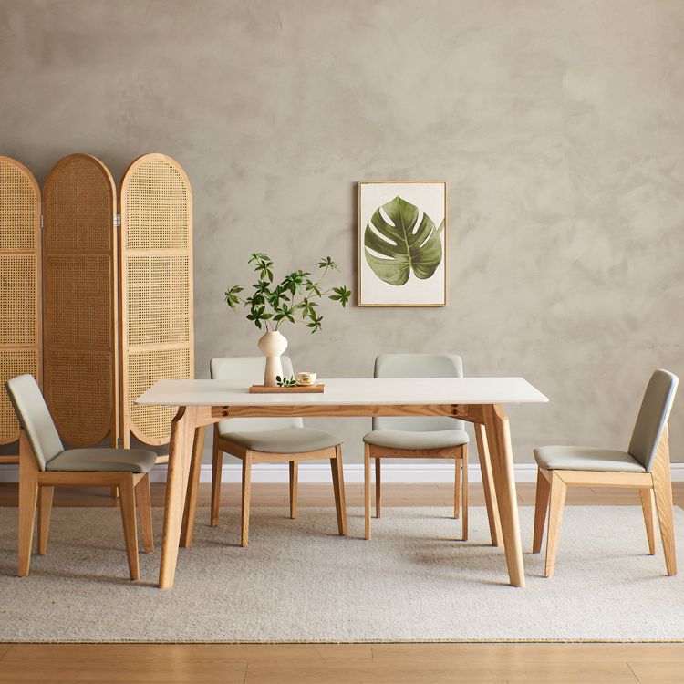 Moderne gesinterte Stein -Ess -Set Rechteck 1/4/5 Stücke Holz Esstisch Set