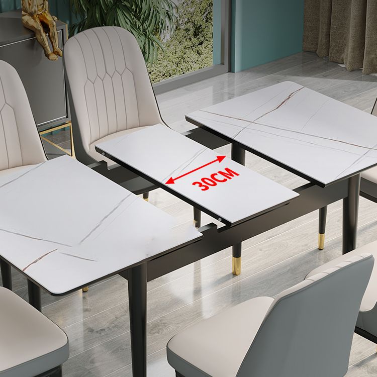 Contemporary Rectangle Dinette Set Sintered Stone Top Dining Table Furniture with Removable Leaf Clearhalo 'Dining Room Sets' 'Dining Tables & Seating' 'dining_room_set' 'furn' 'furn_dining_room_set' 'Furniture' 'furniture_dining_room_set' 'Kitchen & Dining Furniture' 'kitchen&dining_furn' 'kitchen' 1200x1200_4c13a2af-0a1c-4a07-8265-e2de039e666f