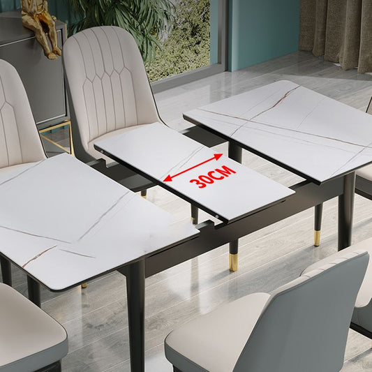 Contemporary Rectangle Dinette Set Sintered Stone Top Dining Table Furniture with Removable Leaf Clearhalo 'Dining Room Sets' 'Dining Tables & Seating' 'dining_room_set' 'furn' 'furn_dining_room_set' 'Furniture' 'furniture_dining_room_set' 'Kitchen & Dining Furniture' 'kitchen&dining_furn' 'kitchen' 1200x1200_4c13a2af-0a1c-4a07-8265-e2de039e666f