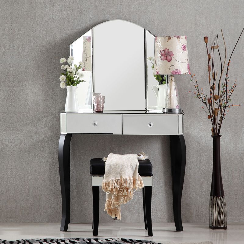 Tabla de tocador de espejo tri-plegable Juego de tocador de 21.5 "de ancho de 2 cavadores de ancho de ancho de ancho