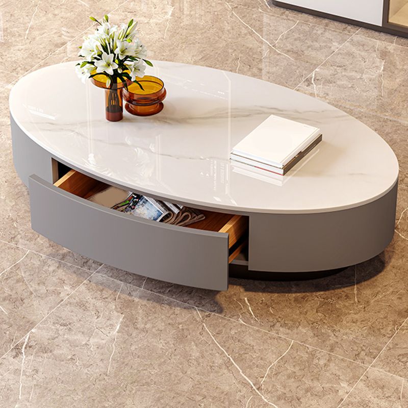 Ovale stenen salontafel 1 enkele cocktailtafel met 1 opberglade