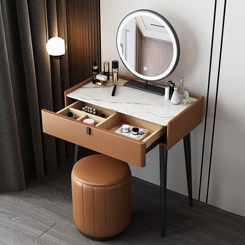 Modern 29.52 " H Slate Top Makeup Table with Drawers Vanity Stool