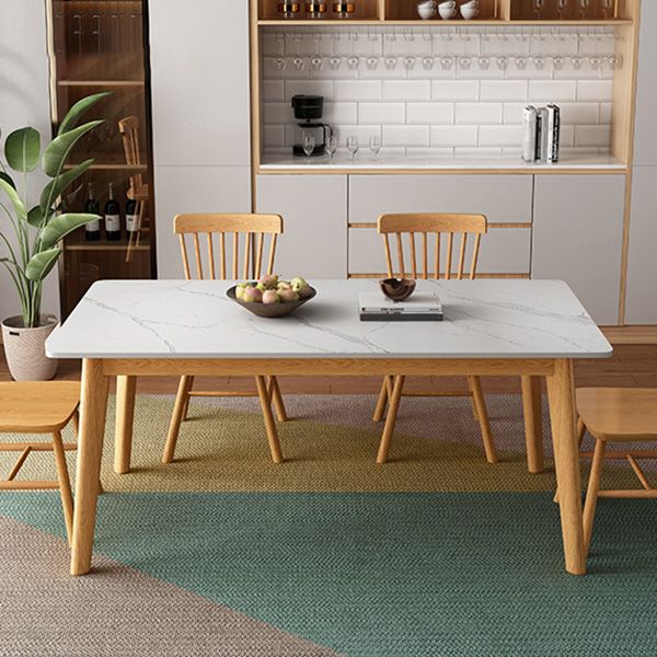 Rectangle Stone Dining Table Rubberwood Solid Wood Legs Dining Table