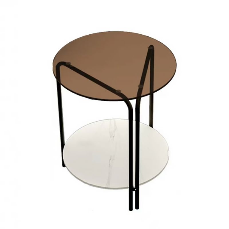 Modern Round Glass Side Table Dia 19.7" 4 Legs End Table with Shelf