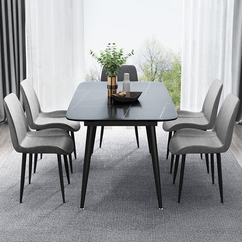 Metal Industrial Rectangle Dining Table Black Sintered Stone Table with Metal Legs Clearhalo ' dining_table' 'Dining Tables & Seating' 'Dining Tables' 'furn' 'furn_dining_table' 'Furniture' 'furniture_dining_table' 'Kitchen & Dining Furniture' 'kitchen&dining_furn' 'kitchen' 'kitchen_dining_table' 1200x1200_4c26e454-79b8-40fb-a47a-5de5f86d57c0