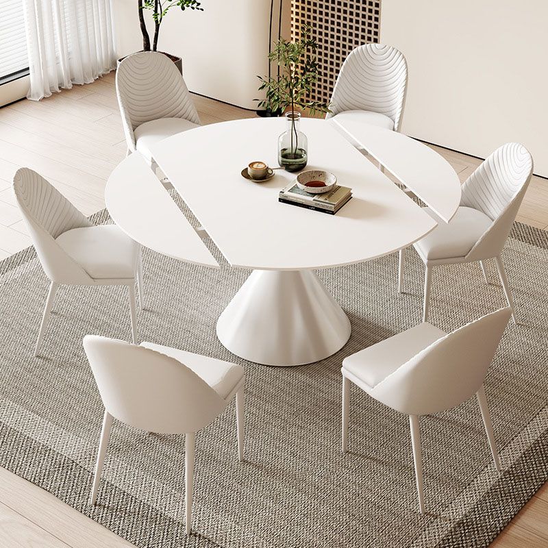Sintered Stone Pedestal Dining Table Extendable Dining Table in White Clearhalo 'Dining Tables & Seating' 'Dining Tables' 'dining_table' 'furn' 'furn_dining_table' 'Furniture' 'Kitchen & Dining Furniture' 1200x1200_4c2a77e6-c0ba-4292-bca6-ca9ac7ccfd37