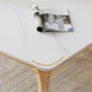Modern White Rectangular Stone Top Dining Table with 4 Ash Legs