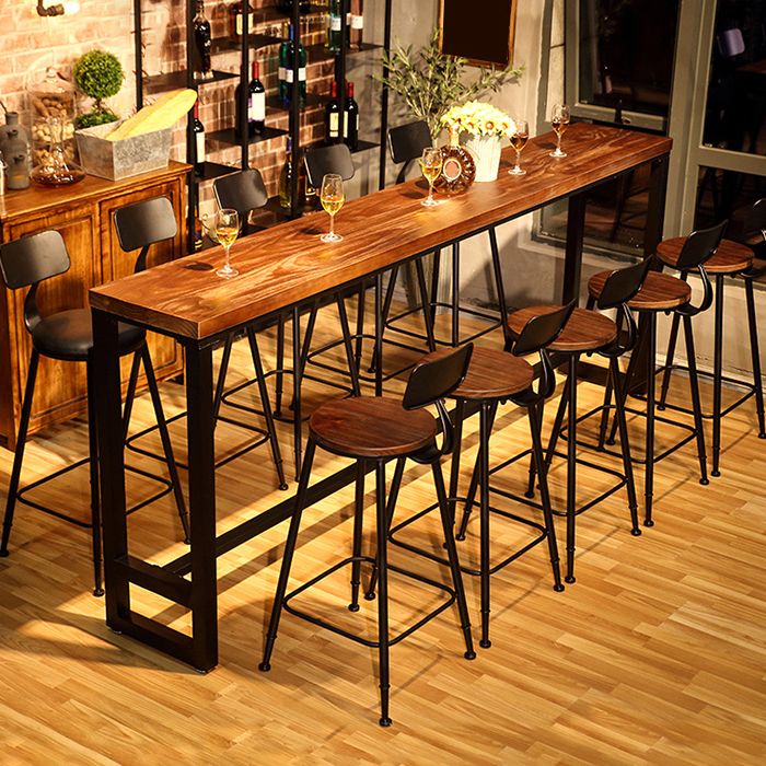 Pine Wood Bar Dining Table Industrial Rectangle Bar Table with Trestle Base in Black
