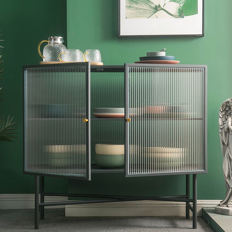 Sala de estar Minimalismo Servidor de buffet Glass 2 puertas Servidor de comedor de marco de metal