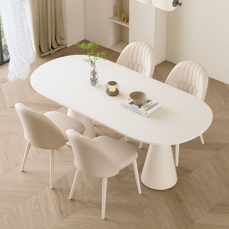 1/5 piezas de forma ovalada muebles de comedor de piedra en blanco