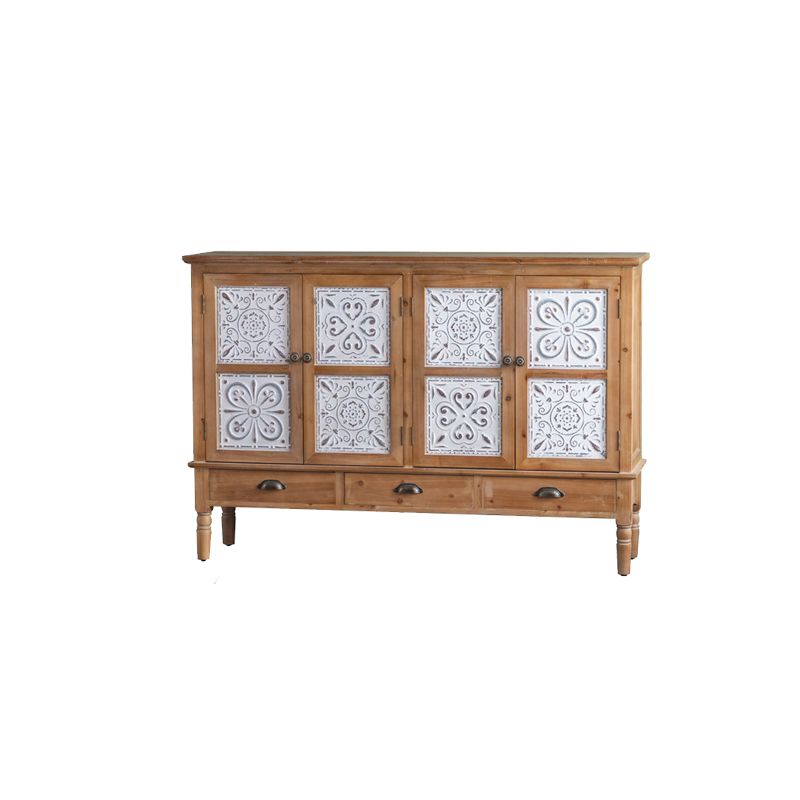 Armoire à accent industriel en nature naturelle avec une porte et des tiroirs en bois massif