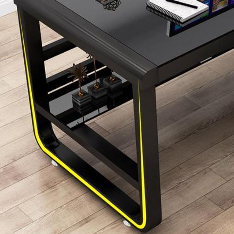 Rectangular Glass Top Office Desk Antique Finish Computer Desk with Metal Legs Clearhalo 'furn' 'furn_office_desk' 'Furniture' 'Office Desks' 'Office Furniture' 'office_desk' 1200x1200_4c3afe5f-7272-4ce0-a99b-983e7194239e