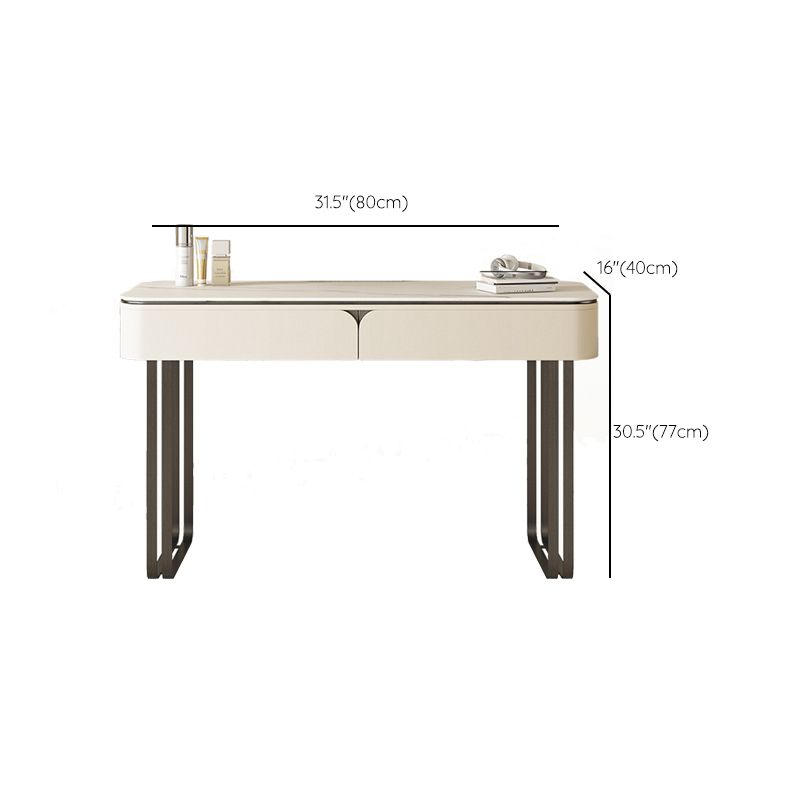 Contemporary Beige Makeup Vanity Desk with Drawers and Wooden Top