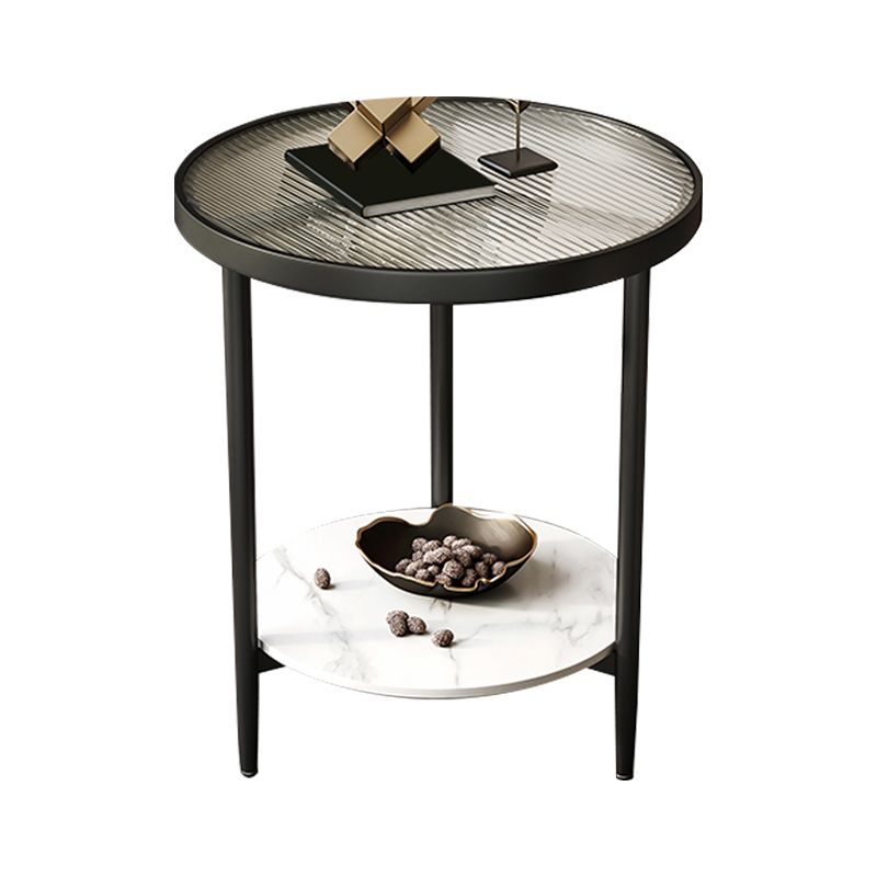 19.69" W x 19.69" D x 22.83" H Side End Table Glass Round Side Table with Shelf