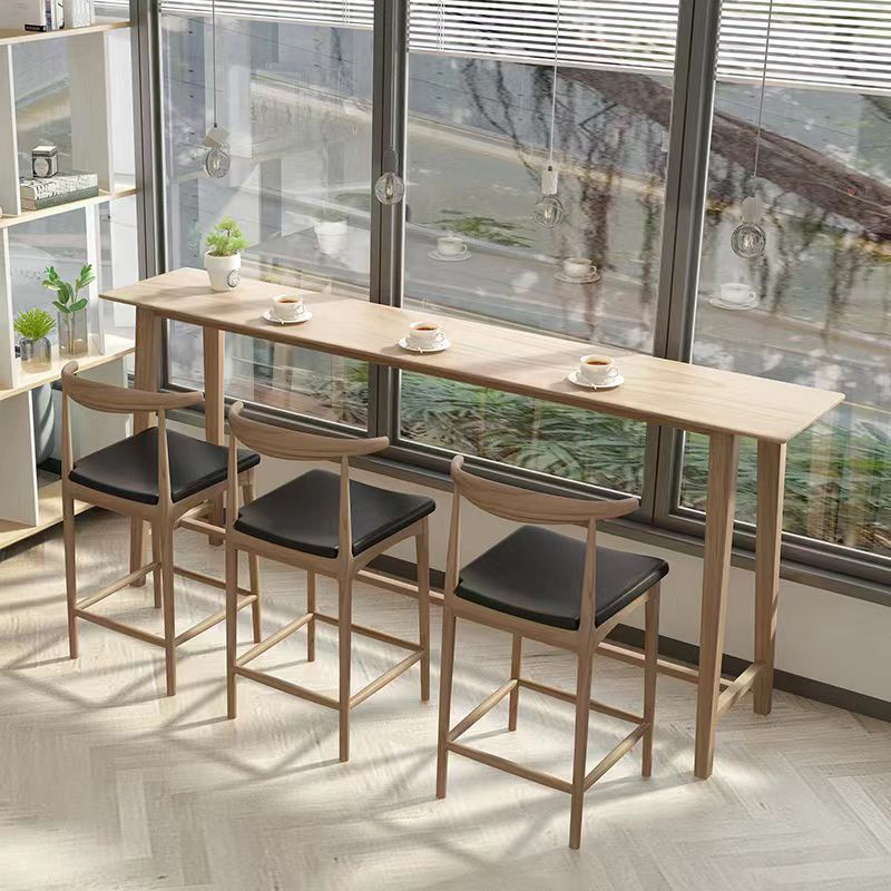 1/4 pièces Table de pub en bois massif rectangle moderne avec tabourets hauts
