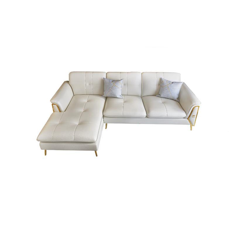 Contemporary Genuine Leather Cushions Sofa 36.61"High Pillow Top Arm Sofa,White Clearhalo 'furn' 'furn_sectionals' 'Furniture' 'furniture_sectionals' 'kitchen' 'kitchen_sectionals' 'Living Room Furniture' 'Sectionals' 1200x1200_4c3ffc2a-7b13-4b31-8d65-21f7741be4f7
