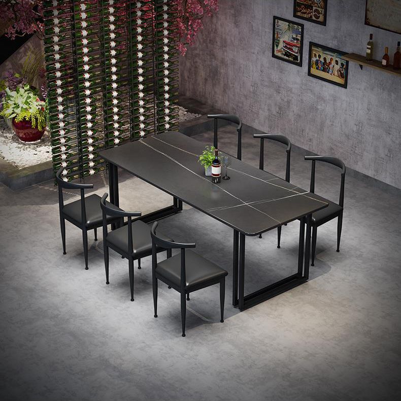 Sintered Stone Dining Table Black Industrial Style Dining Table with Metal Base Clearhalo 'Dining Tables & Seating' 'Dining Tables' 'dining_table' 'furn' 'furn_dining_table' 'Furniture' 'furniture_dining_table' 'Kitchen & Dining Furniture' 'kitchen' 'kitchen_dining_table' 1200x1200_4c41b1ab-678c-4084-9cfc-1555aa5c1d43