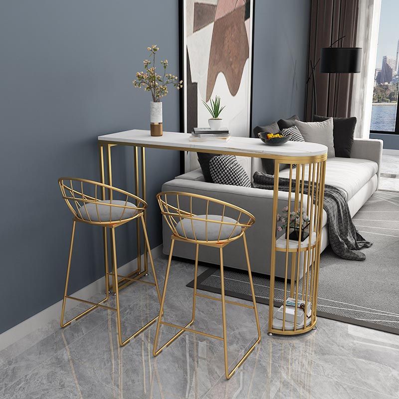 Table de bar de style glamper en pierre de salle à manger table bistrot avec grille de rangement