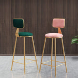 Glam Metal Stool Velvet Low Back Stool with Footrest in Matte Finish