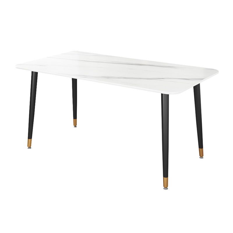 Luxury Sintered Stone Top Table Rectangle Home Desk with 4 Black Metal Legs