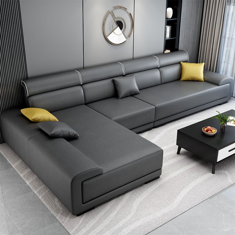 L-shape Faux Leather/Linen Blend Sectionals with Reversible Chaise Clearhalo 'furn' 'furn_sectionals' 'Furniture' 'furniture_sectionals' 'kitchen' 'kitchen_sectionals' 'Living Room Furniture' 'Sectionals' 1200x1200_4c4bf609-7c19-45e7-b53a-e5619a6b8afe