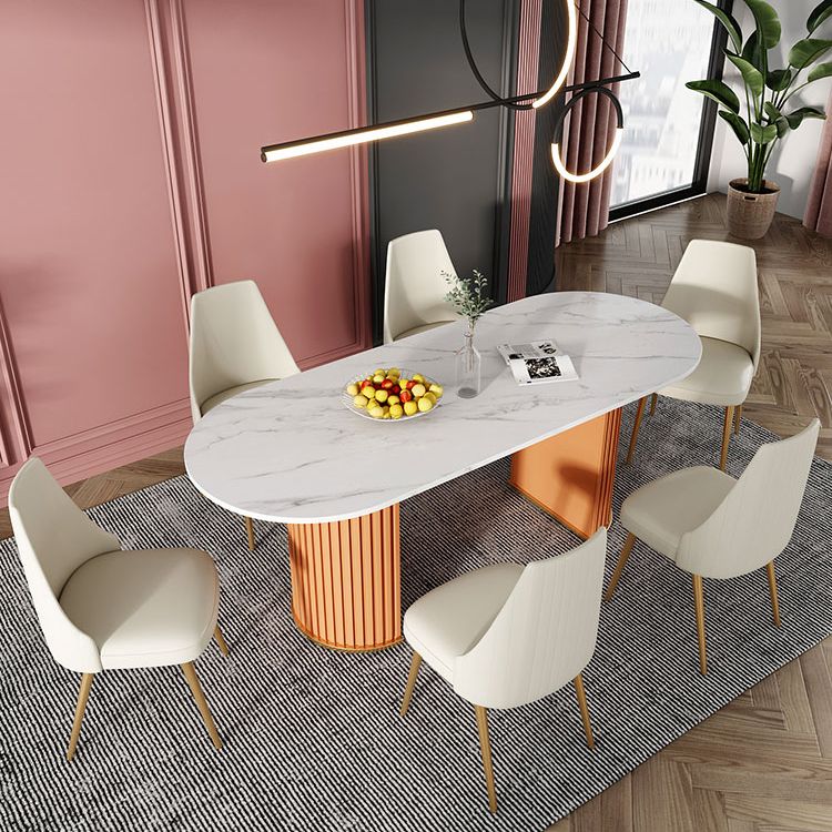 Glam Oval Shape White Dining Table Sintered Stone Standard Dining Table for Kitchen Clearhalo ' dining_table' 'Dining Tables & Seating' 'Dining Tables' 'furn' 'furn_dining_table' 'Furniture' 'furniture_dining_table' 'Kitchen & Dining Furniture' 'kitchen&dining_furn' 'kitchen' 'kitchen_dining_table' 1200x1200_4c505bda-9cde-48ec-8e1b-24a9a6bf9328