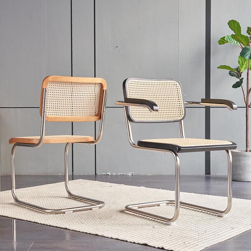 Riet terug eetkamerstoel eigentijdse zijstoel met zilveren been