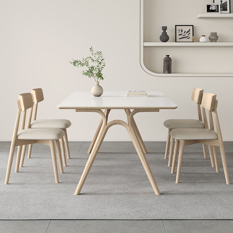 Table à manger de base en bois à frêne en pierre fritrée contemporaine avec chaises