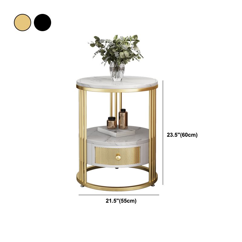 Stone 23.62-inch Tall Modern Frame Side Table 1-shelf 1-Drawer White End Table