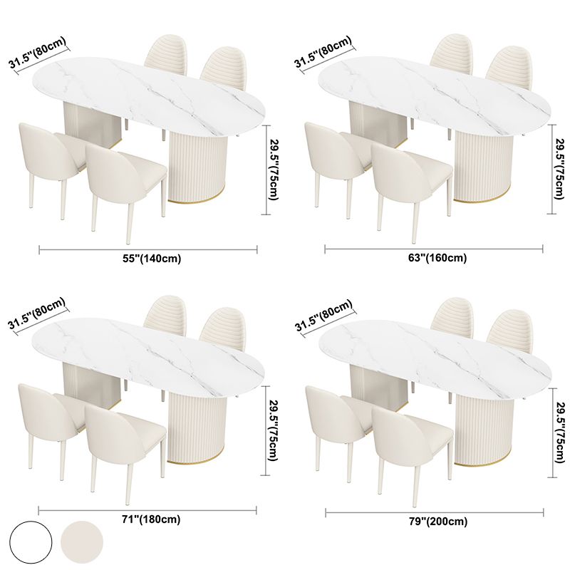 Oval Sintered Stone White Tone Dining Table Simplicity Double Pedestal Table for Dining Room Clearhalo ' dining_table' 'Dining Tables & Seating' 'Dining Tables' 'Furniture' 'furniture_dining_table' 'Kitchen & Dining Furniture' 'kitchen&dining_furn' 'kitchen' 'kitchen_dining_table' 1200x1200_4c5a1503-6fdc-4ef5-892b-28b61211a8f2