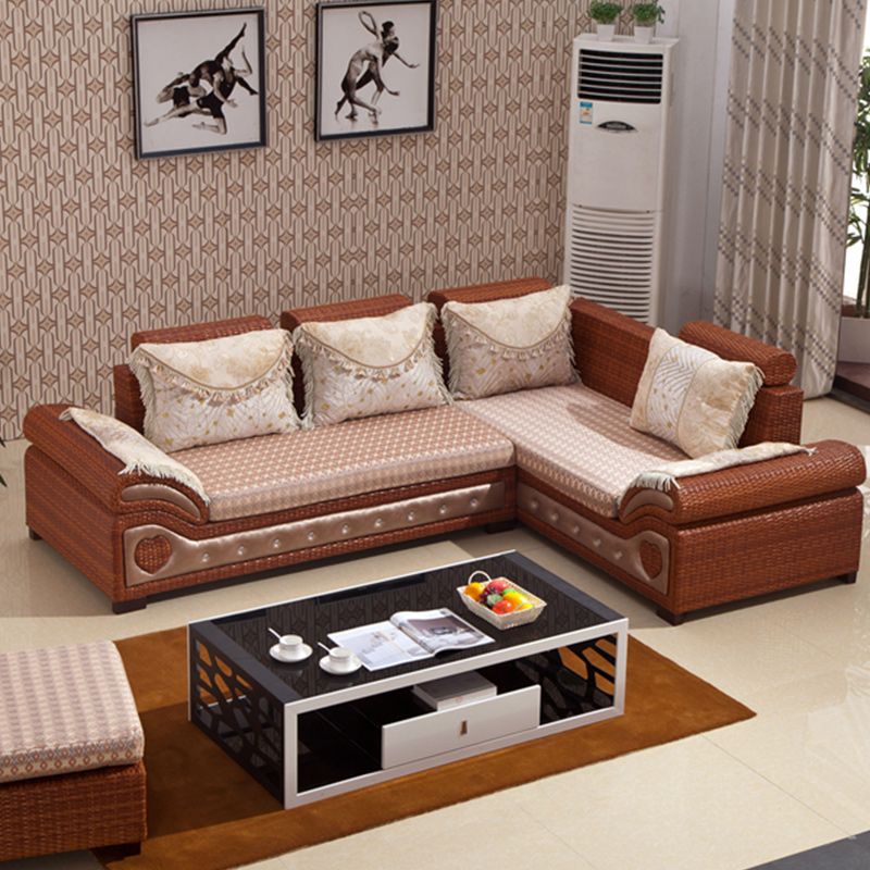 Rattan-Akzentsofa und Chaiselongue-Sofa im tropischen Stil mit Kissen