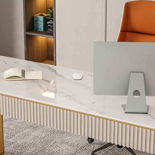 Escritorio de la oficina de 2 cavadores de estilo glamoroso con base de piedra sinterizada con base de trineo