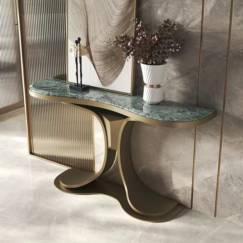 Glam Free Form Console Table with Stainless Steel Bracket for Hall Clearhalo 'Console Tables' 'console_tables' 'Entry & Mudroom Furniture' 'furn' 'furn_console_tables' 'Furniture' 1200x1200_4c660e55-2f6d-4026-99da-d30757369ee1