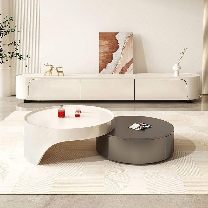 Set tavolino moderno Tavolino rotondo in legno con 2 cassetti