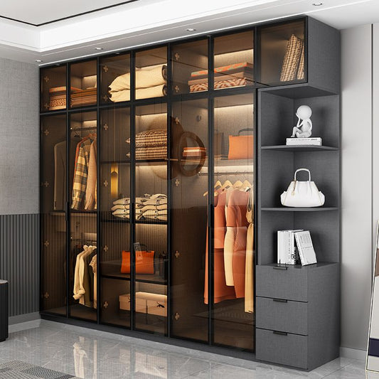 Modern Glass Wardrobe Cloth Rod Included Wardrobe Closet without Light Clearhalo 'Armoires & Wardrobes' 'armoires_wardrobes' 'Bedroom Furniture' 'furn' 'furn_armoires_wardrobes' 'Furniture' 1200x1200_4c665add-b4c8-4e81-9cc1-e11fc7aa68f2
