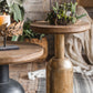 Wood Pedestal Side Table Rustic Round End Table in Distressed Finish