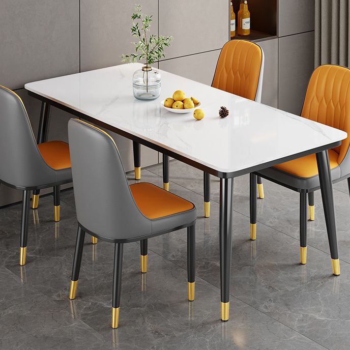 Metal 4 Legs Dining Table Contemporary Rectangle Stone Top Dining Table for Living Room Clearhalo 'Dining Tables & Seating' 'Dining Tables' 'dining_table' 'furn' 'furn_dining_table' 'Furniture' 'furniture_dining_table' 'Kitchen & Dining Furniture' 'kitchen' 'kitchen_dining_table' 1200x1200_4c693fb0-ecae-4e21-ab5b-f7808ecb0e0e