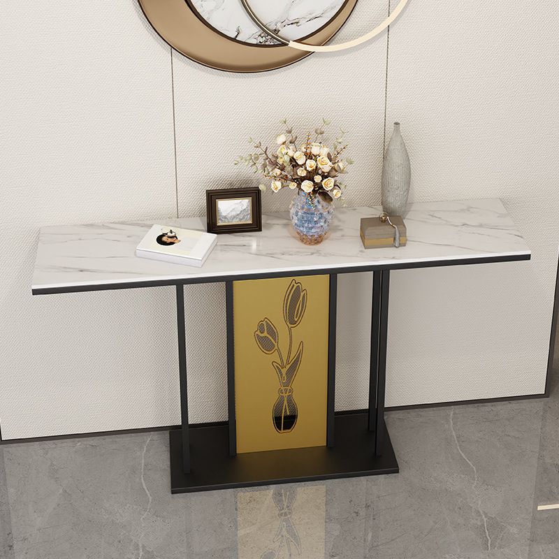 12 inch Wide Glam Accent Table Rectangle Shape Stone Console Table for Hall