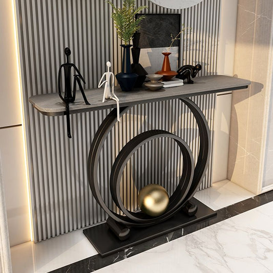 Mesa de acento top rectángulo de estilo glamour con tapa de piedra e base de irone para hall