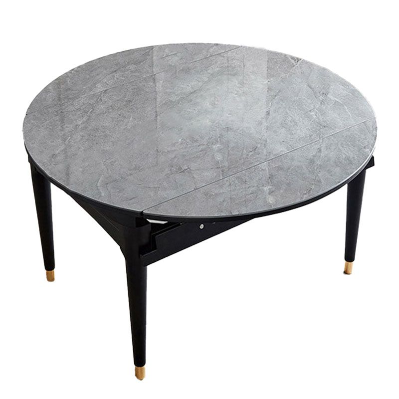 Contemporary Gray Round Stone Dining Table with 4 Wooden Foot