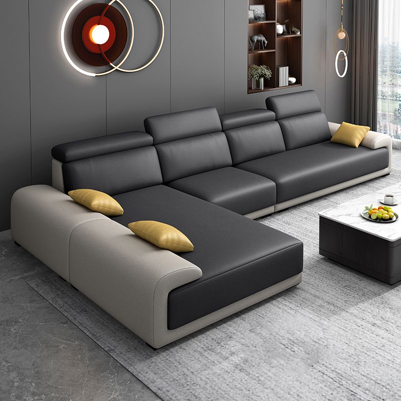 Modern Faux Leather Pillow Top Arm Sectional Stain-Resistant Sofa with Removable Cushions Clearhalo 'furn' 'furn_sectionals' 'Furniture' 'furniture_sectionals' 'Living Room Furniture' 'Sectionals' 1200x1200_4c7915a8-9b87-4b4c-8dd5-80db5466705b